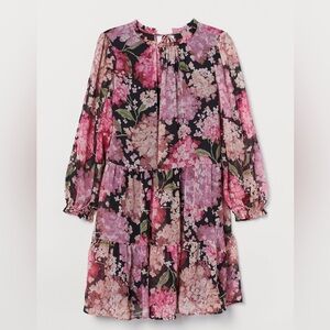 H&M+ CRÊPED CHIFFON DRESS Dark Floral Whimsigoth Babydoll Sz M
